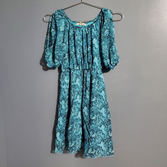 Speechless Blue Off-Shoulder Puff Split Sleeve Dress Girls Size 12 - Picture 1 of 8